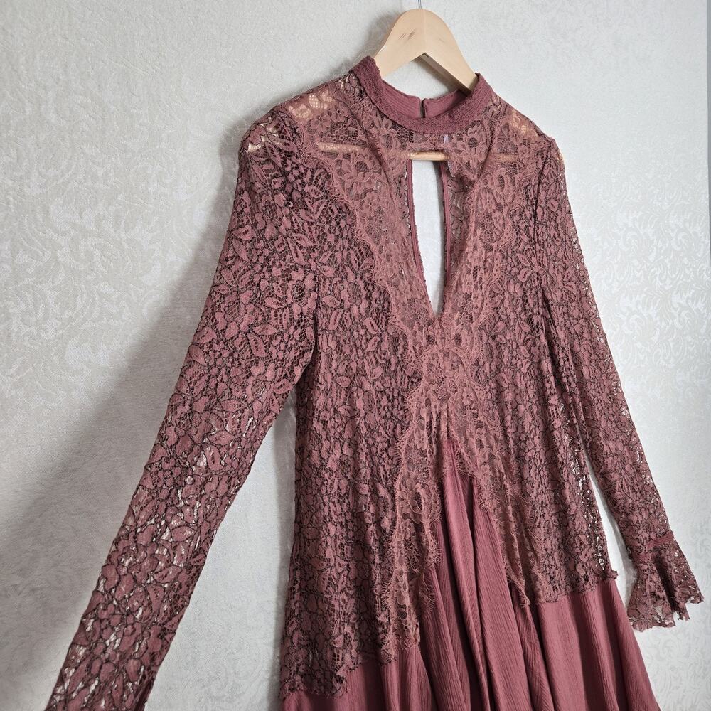 Free People Tell Tale Lace Tunic Dress M Rosy Coral Ethereal Fairycore Boho - Picture 4 of 16